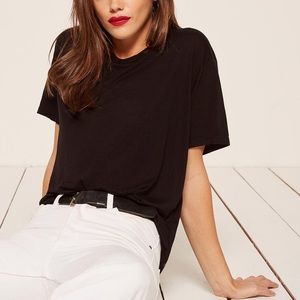 Reformation Black Flax Oversized Crew Neck Jersey Knit Short Sleeve Tee Shirt